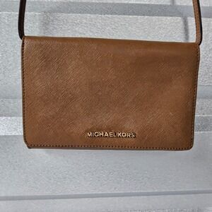 Michael Kors Crossbody Wallet Brown Leather Phone Holder Card Slots